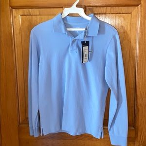 Boys blue long sleeve collar shirt.